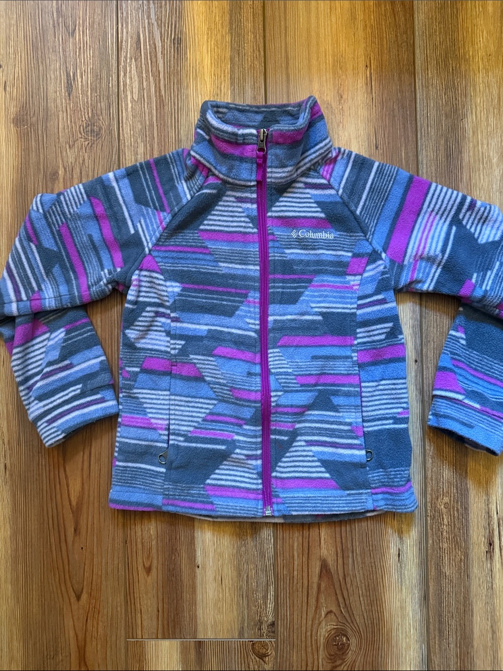 Columbia Kids Gray & Purple Patterned Fleece Jacket - Girls XS 6-6x